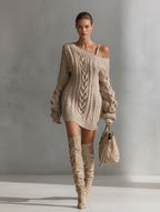 Everly Cable Knit Asymmetric Sweater Dress