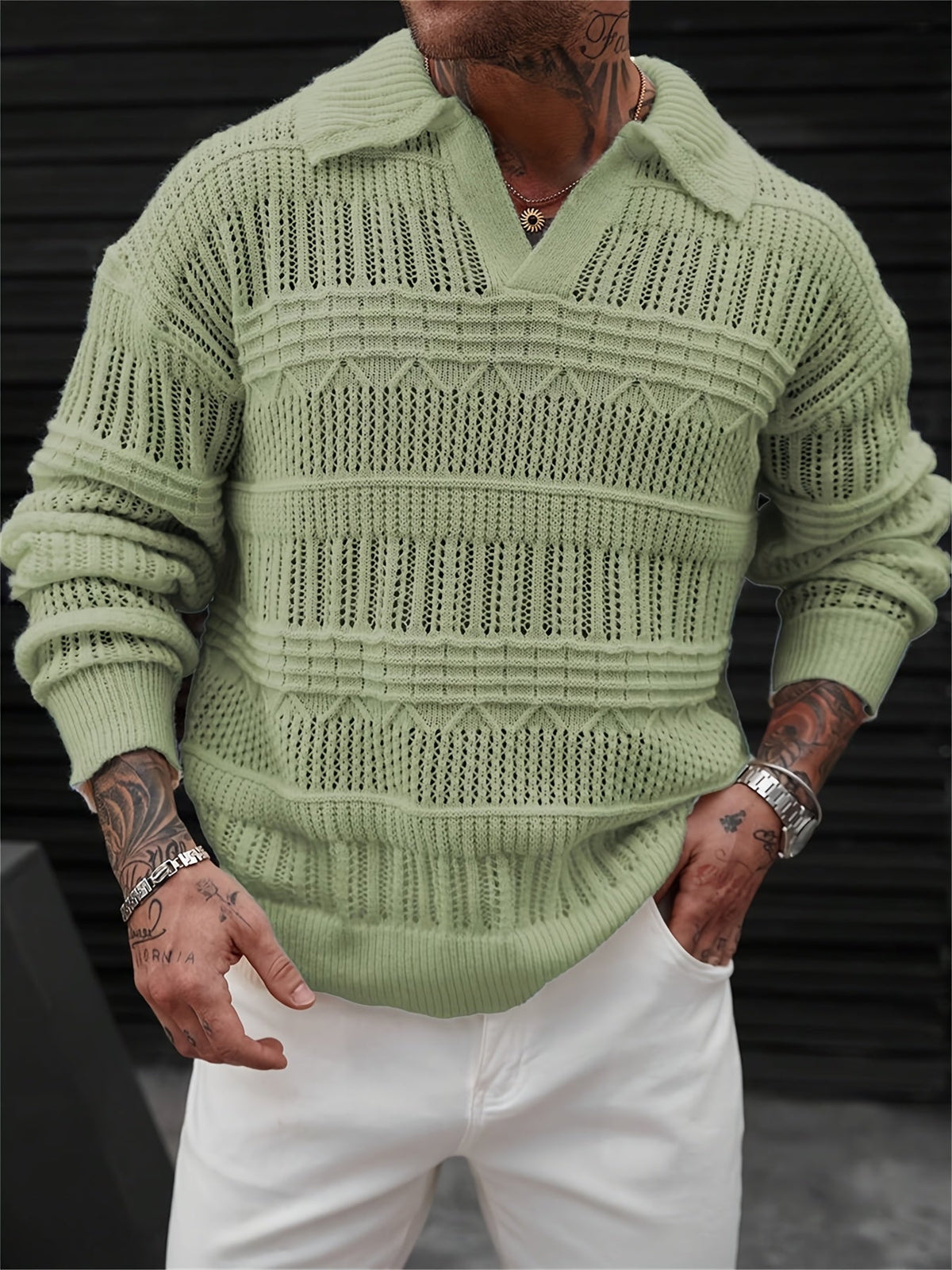 Prescott Men's Collared Crochet Knit Sweater