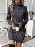 Marchetti Cable Knit Turtleneck Sweater Dress
