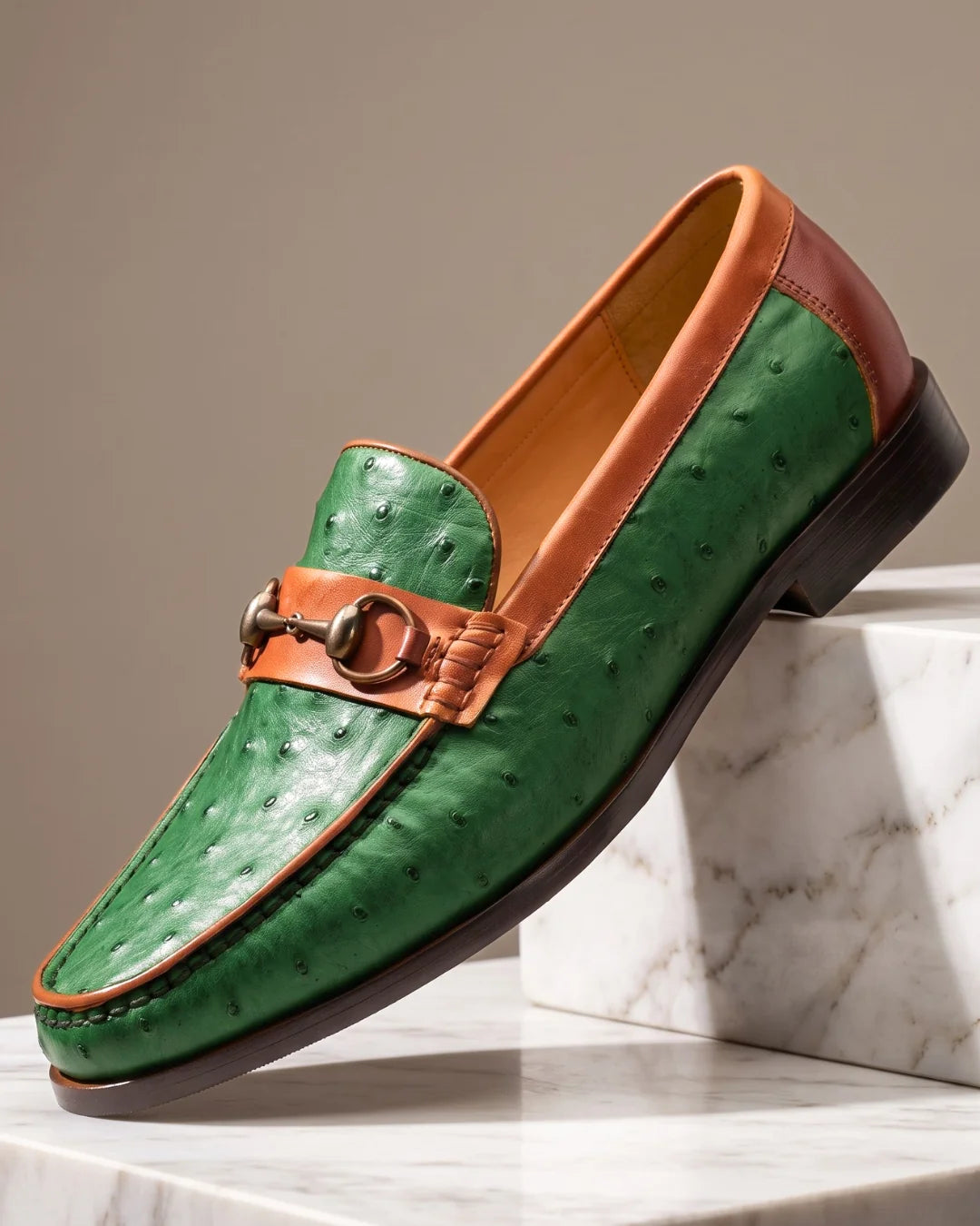 Delacroix Men's Ostrich Horsebit Loafers