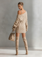 Everly Cable Knit Asymmetric Sweater Dress