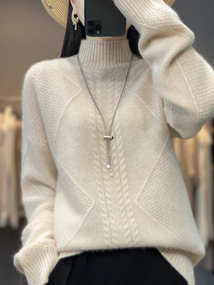 Blakely Cashmere Cable Knit Turtleneck Sweater