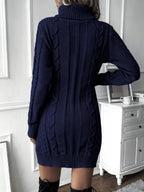 Marchetti Cable Knit Turtleneck Sweater Dress