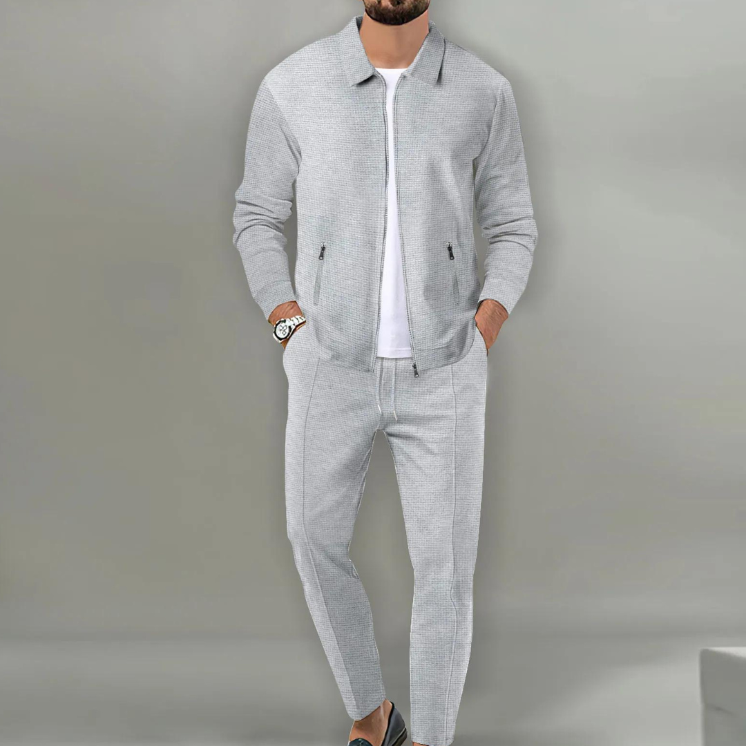Ashford Men's Houndstooth Zip Two Piece Sweat Set