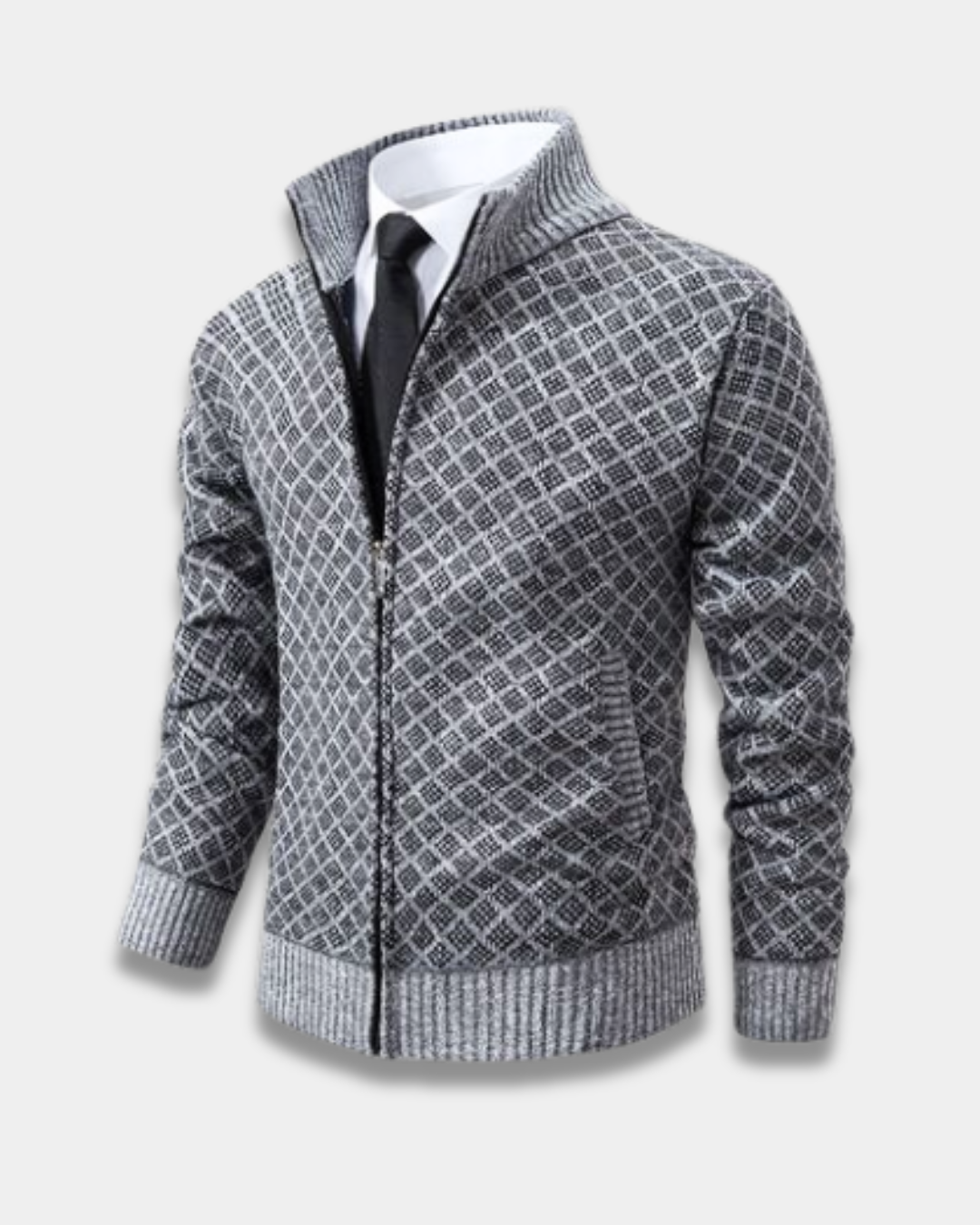 Harrison Jacquard Knit Zip Cardigan Sweater