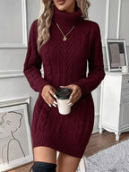 Marchetti Cable Knit Turtleneck Sweater Dress