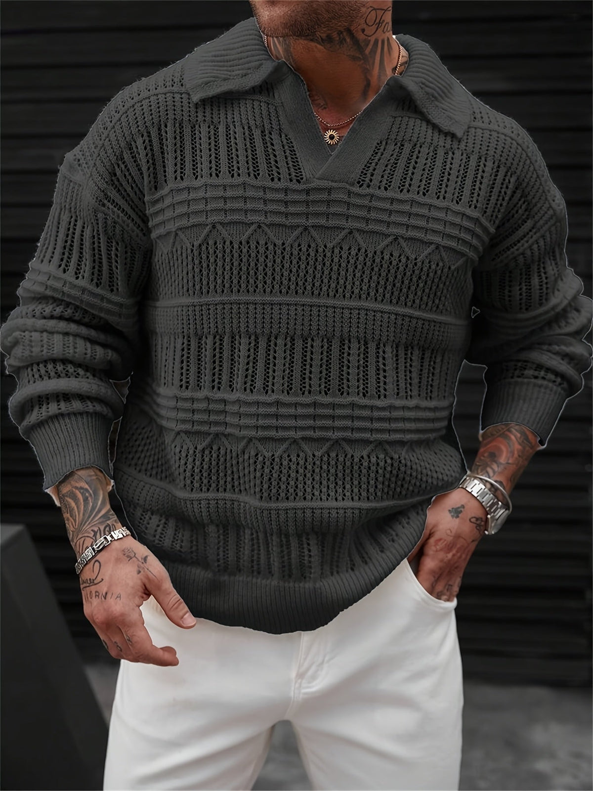 Prescott Men's Collared Crochet Knit Sweater