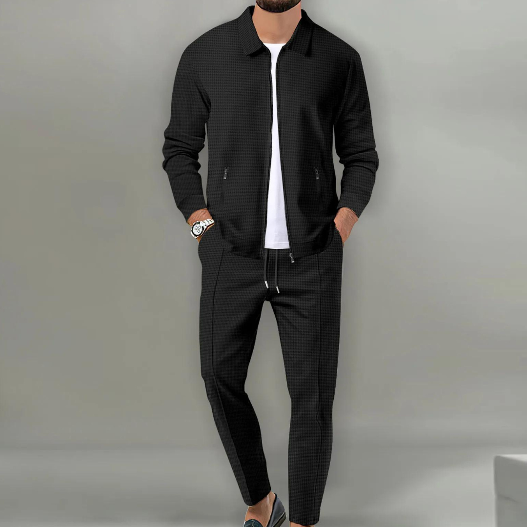 Ashford Men's Houndstooth Zip Two Piece Sweat Set