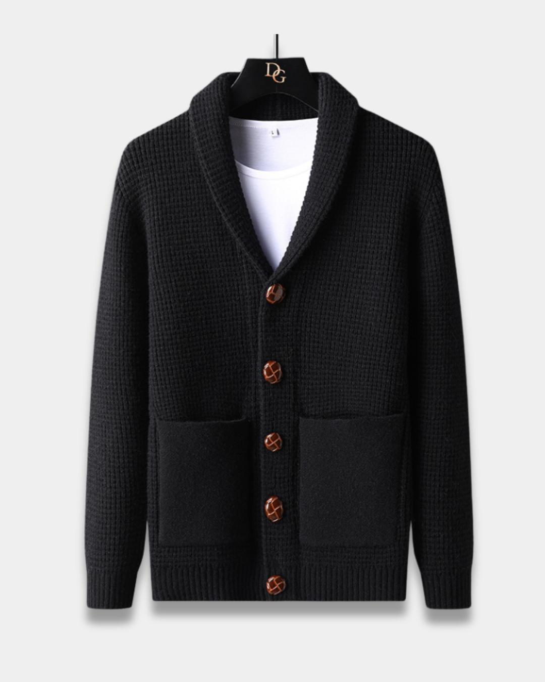 Sutton Men's Waffle Knit Shawl Cardigan | Wood Buttons