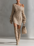 Everly Cable Knit Asymmetric Sweater Dress