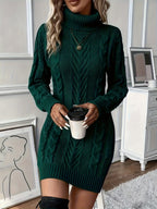 Marchetti Cable Knit Turtleneck Sweater Dress