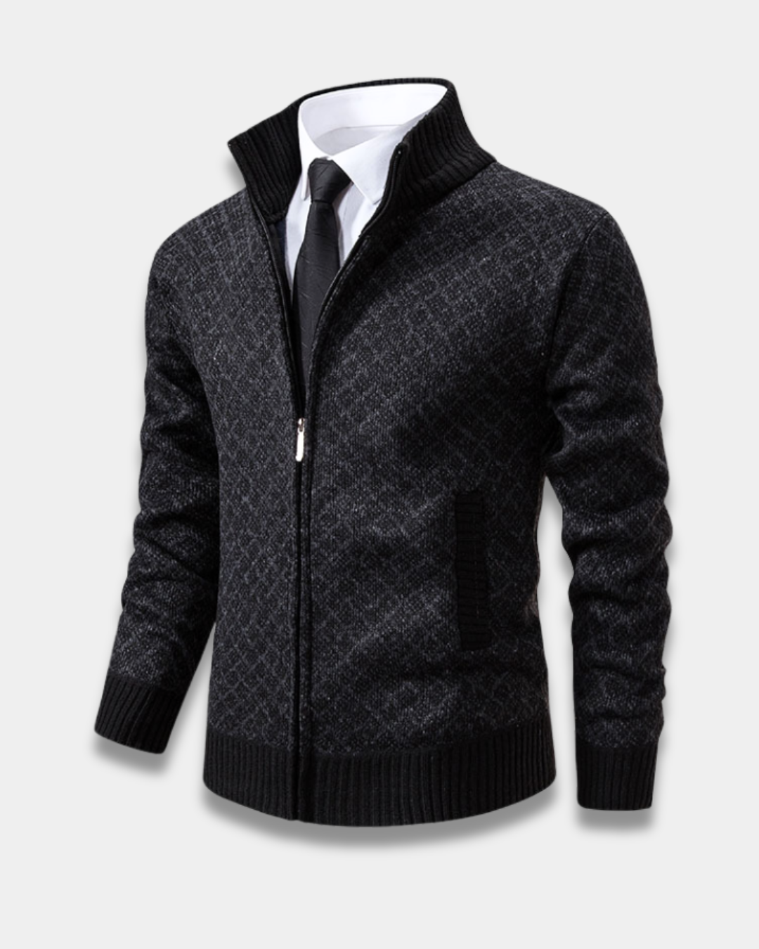 Harrison Jacquard Knit Zip Cardigan Sweater