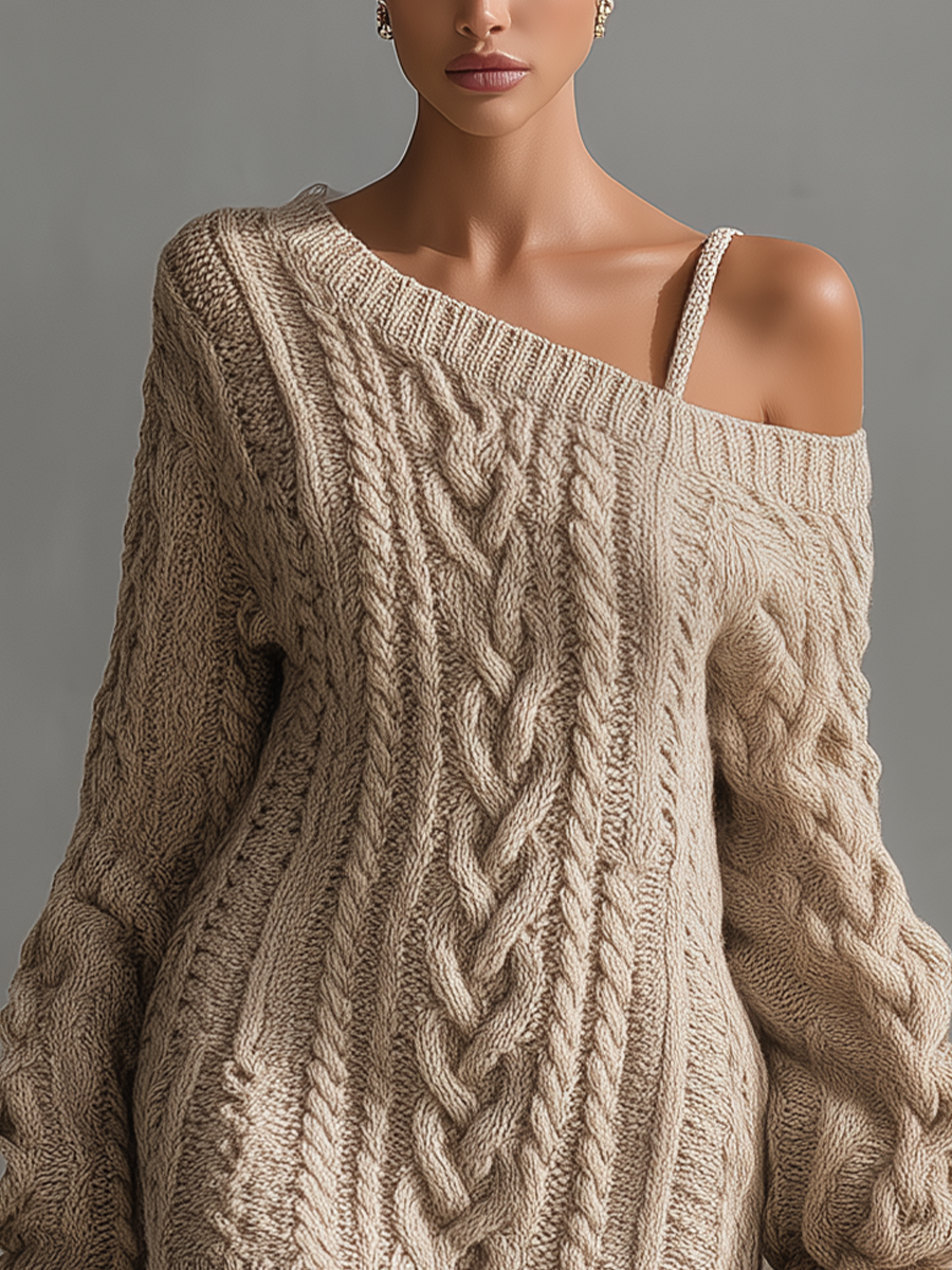 Everly Cable Knit Asymmetric Sweater Dress