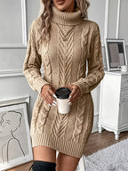 Marchetti Cable Knit Turtleneck Sweater Dress