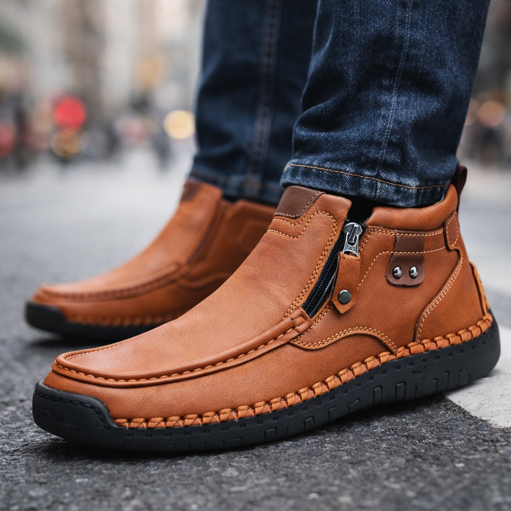 Everett Men's Leather Side Zip Ankle Boots