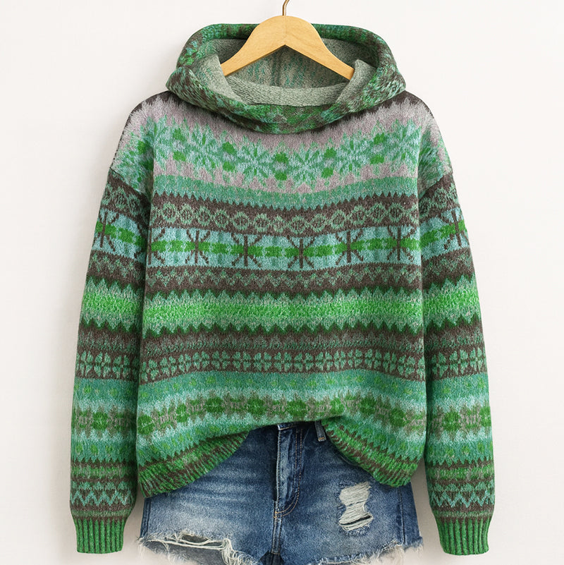 Thea Women's Fair Isle Knit Hoodie Sweater