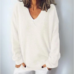 Everly Women's Elegant Ribbed V Neck Sweater