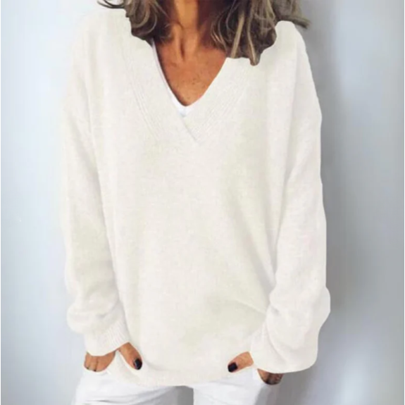 Everly Women's Elegant Ribbed V Neck Sweater