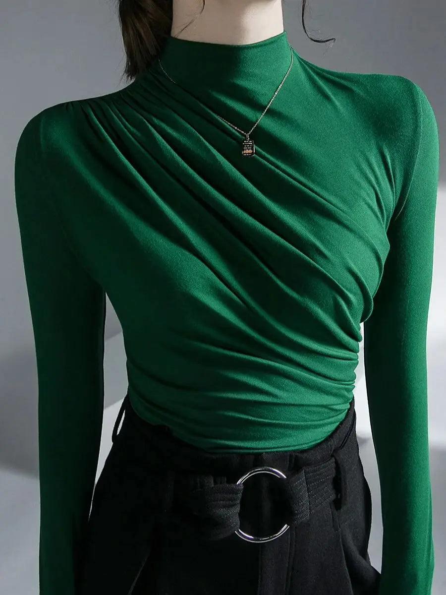 Marlowe Slim-Fit Ruched Mock Neck Top
