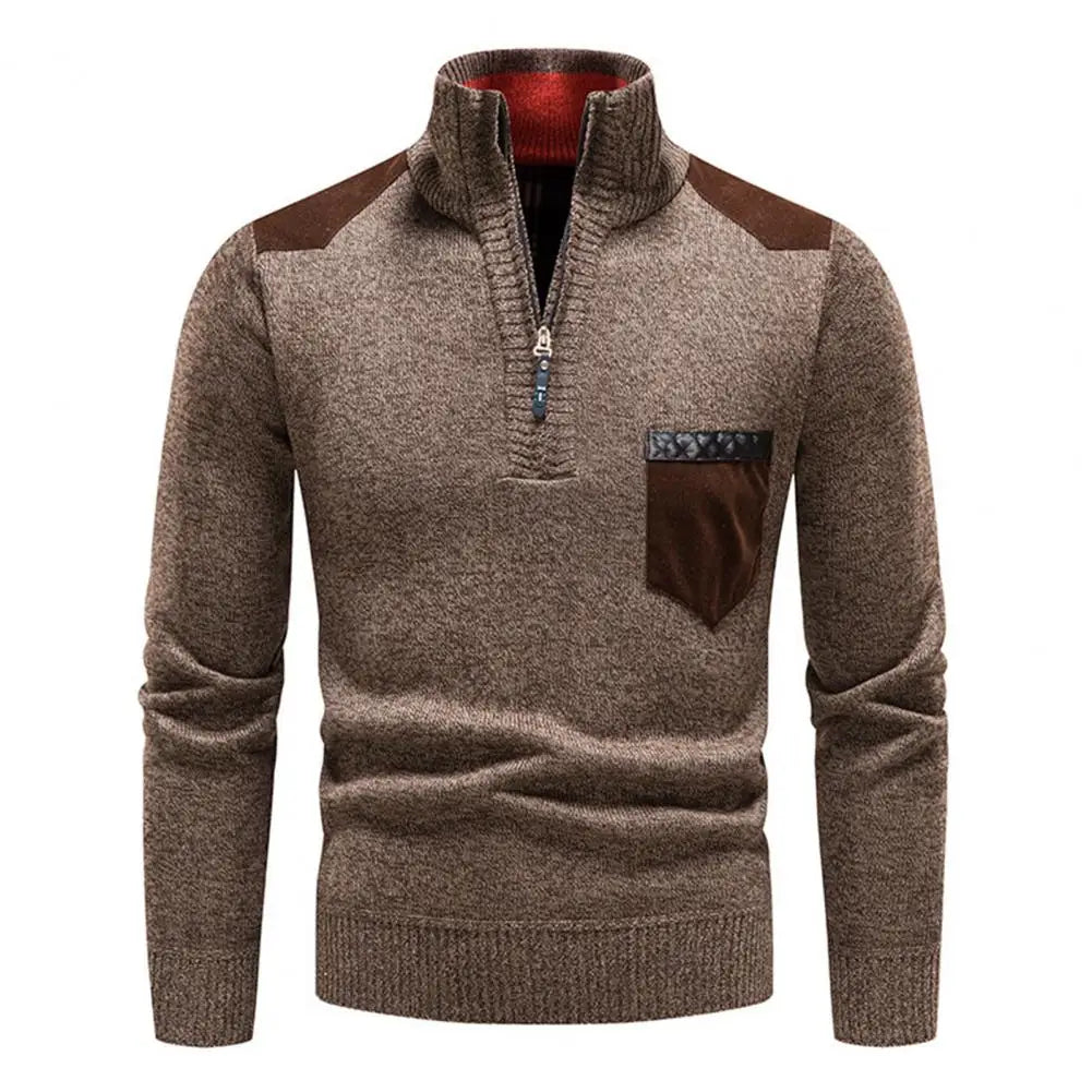 Weston Men's Suede Trim Quarter Zip Sweater