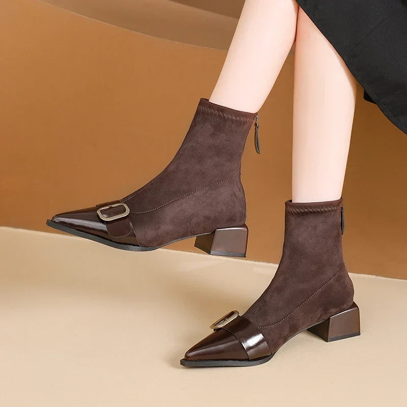 Philippa Elegant Suede Buckle Ankle Boots