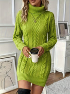 Marchetti Cable Knit Turtleneck Sweater Dress
