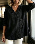 Palmer Women's Denim Wrap Collar Blouse