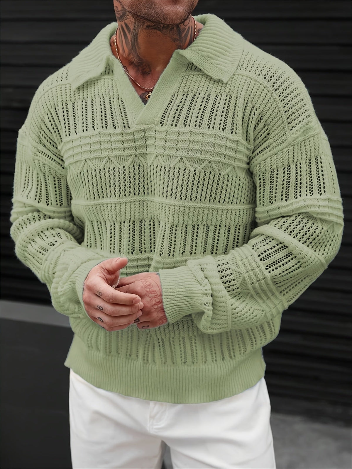 Prescott Men's Collared Crochet Knit Sweater