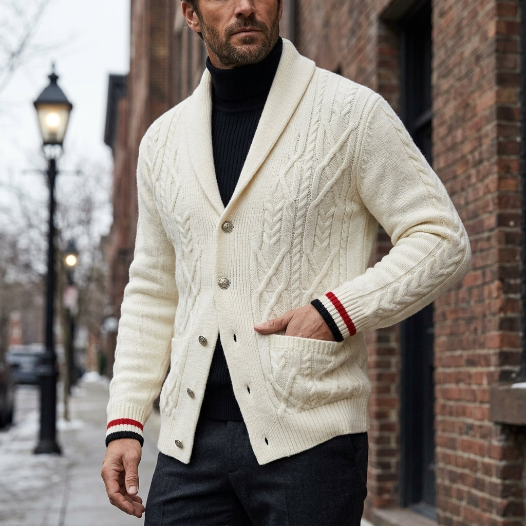 Harrison Men's Cotton Cable Knit Shawl Cardigan