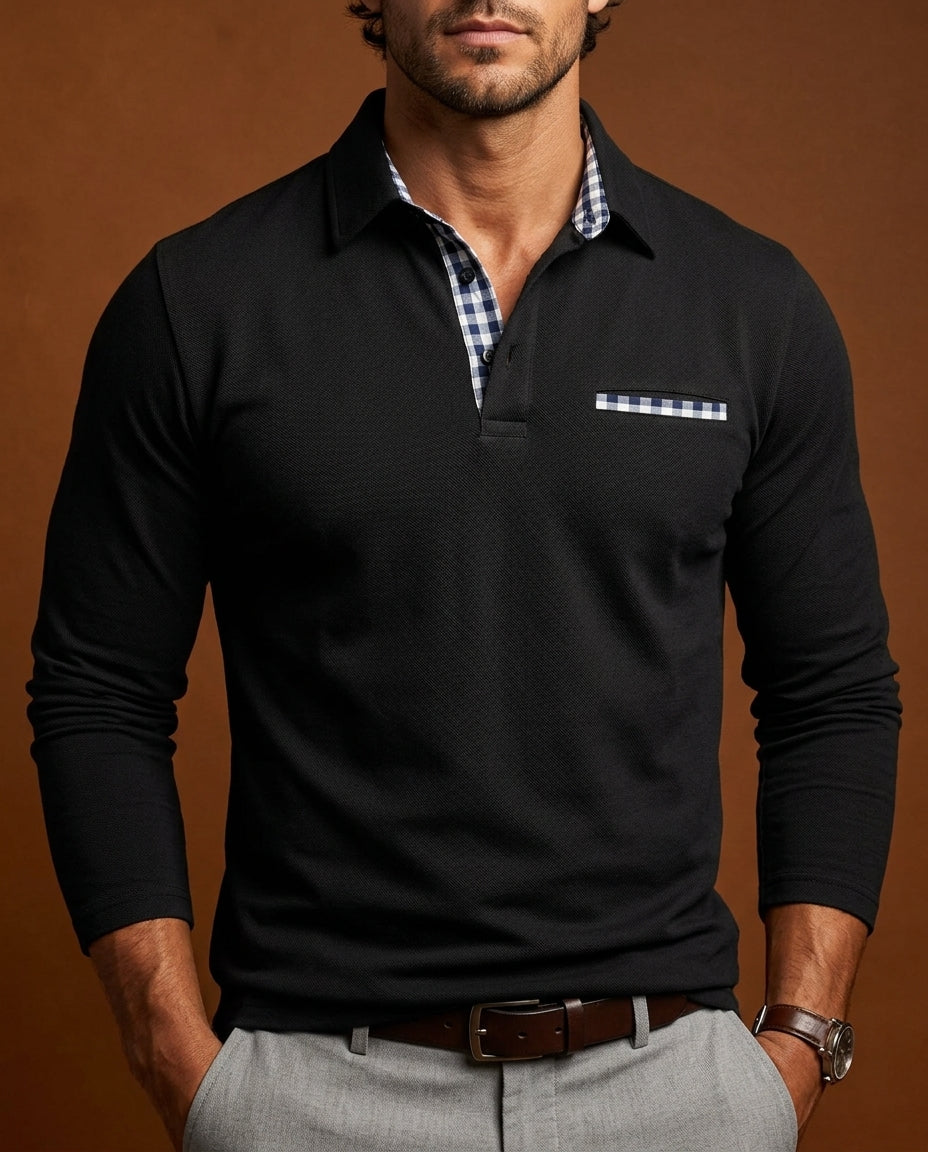Preston Men's Plaid Trim Long Sleeve Polo