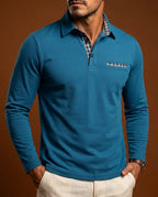 Preston Men's Plaid Trim Long Sleeve Polo