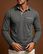 Preston Men's Plaid Trim Long Sleeve Polo