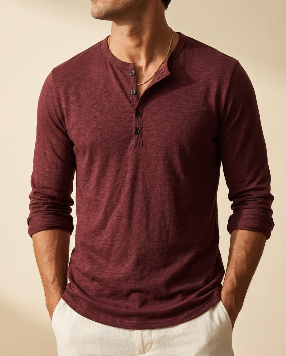 Weston Men's Cotton Long Sleeve Henley