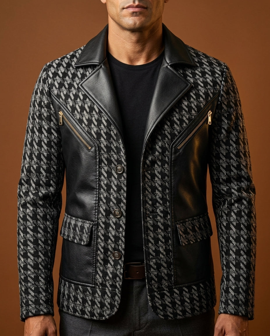 Bradford Men's Houndstooth Leather Jacket