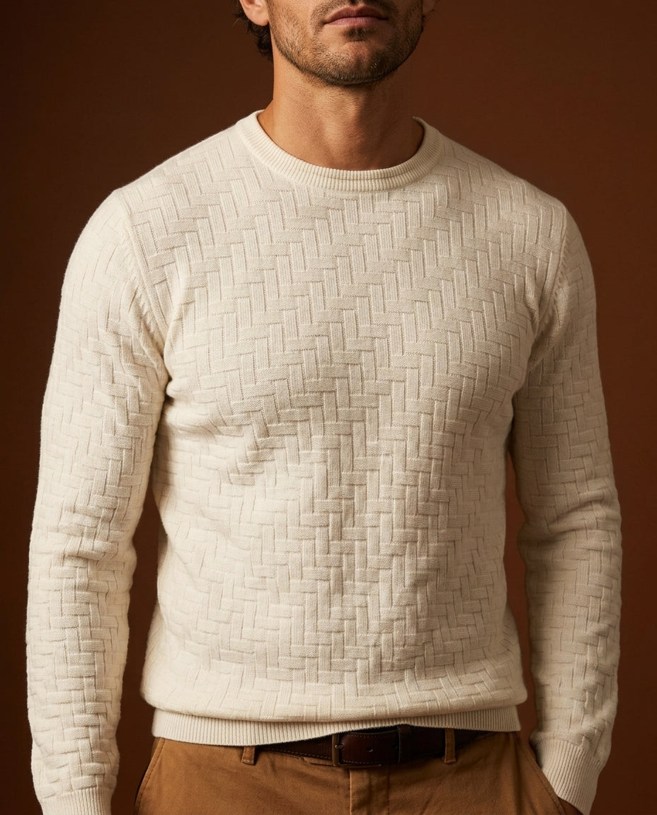 Everett Men's Basketweave Crewneck Sweater