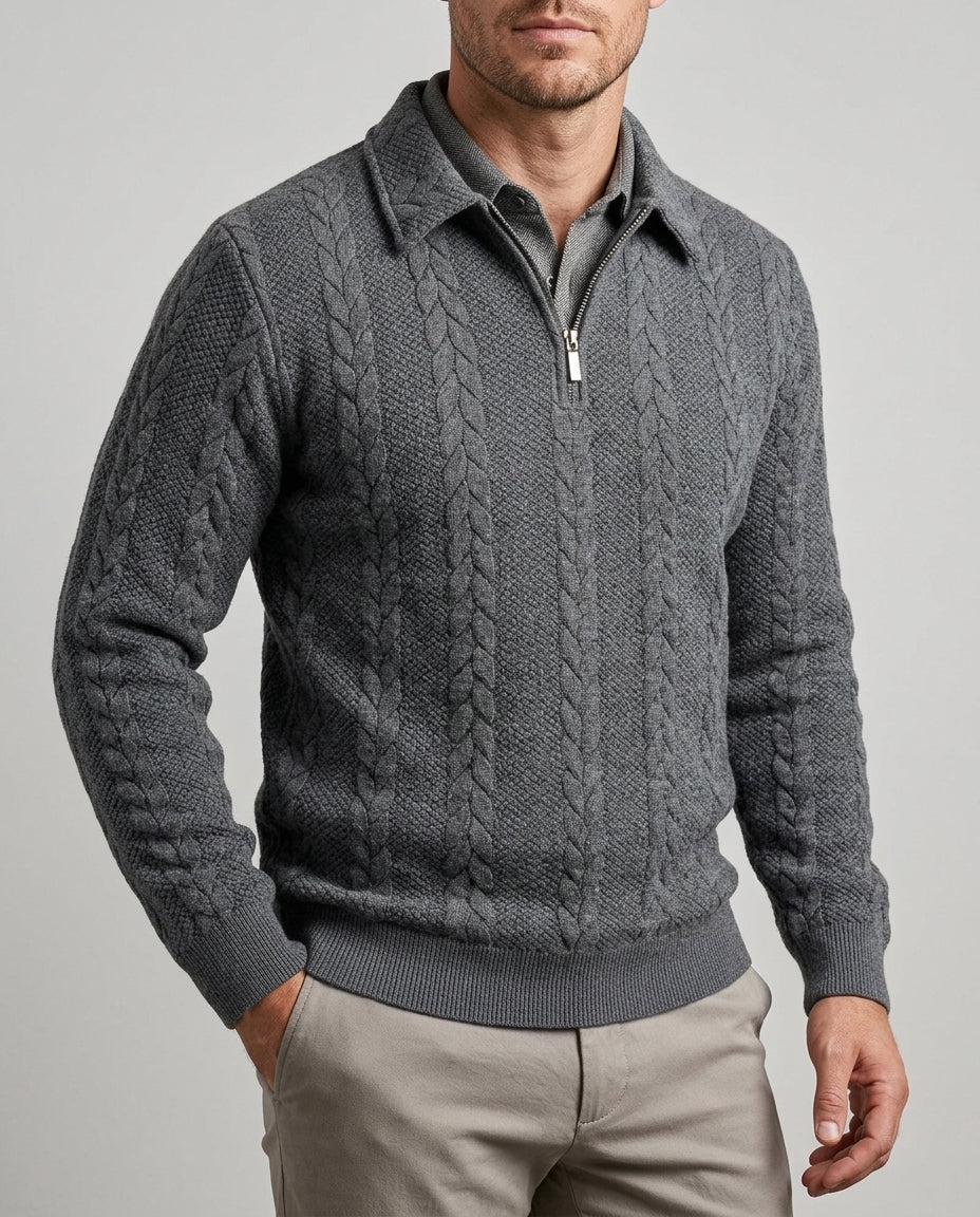 Rutherford Men's Cable Knit Half Zip Sweater