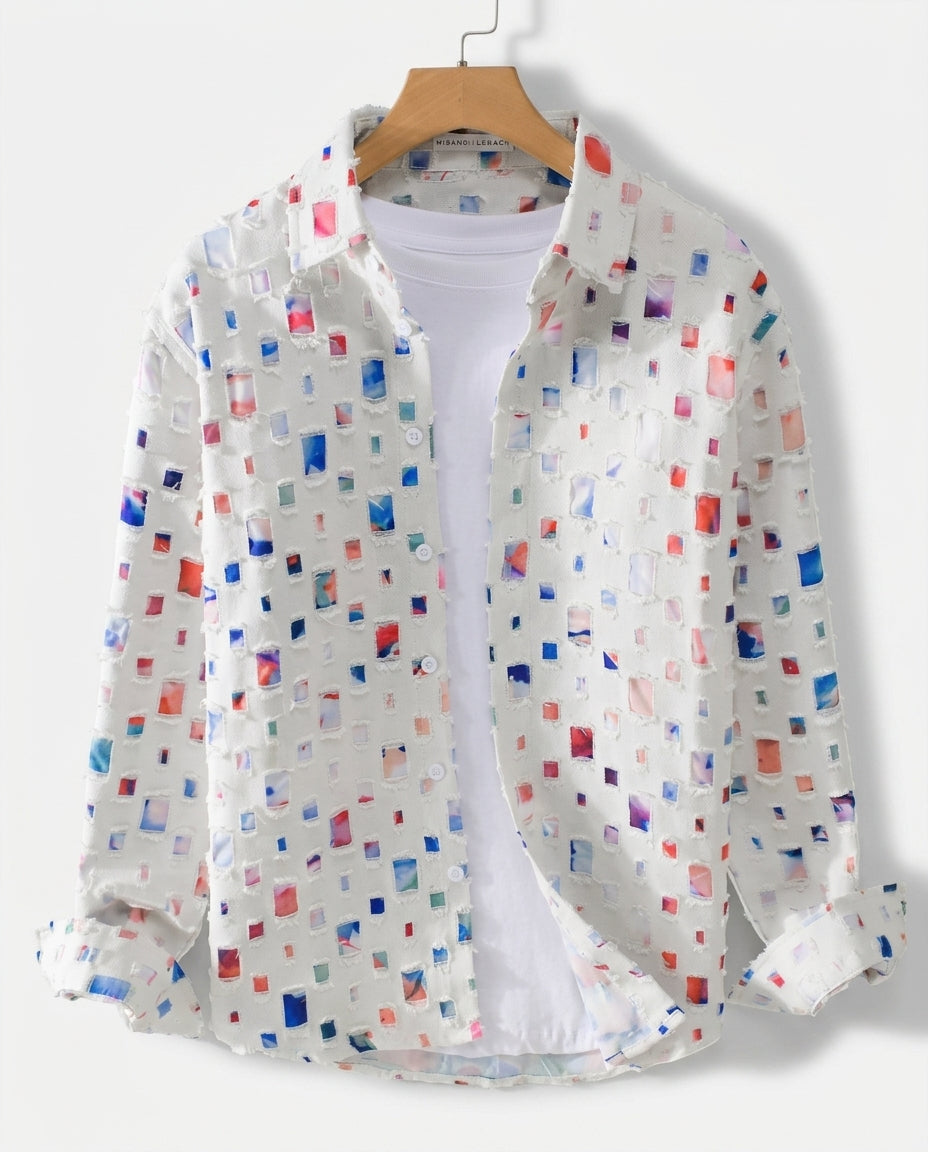 Landry Men's Frayed Mosaic Print Shirt