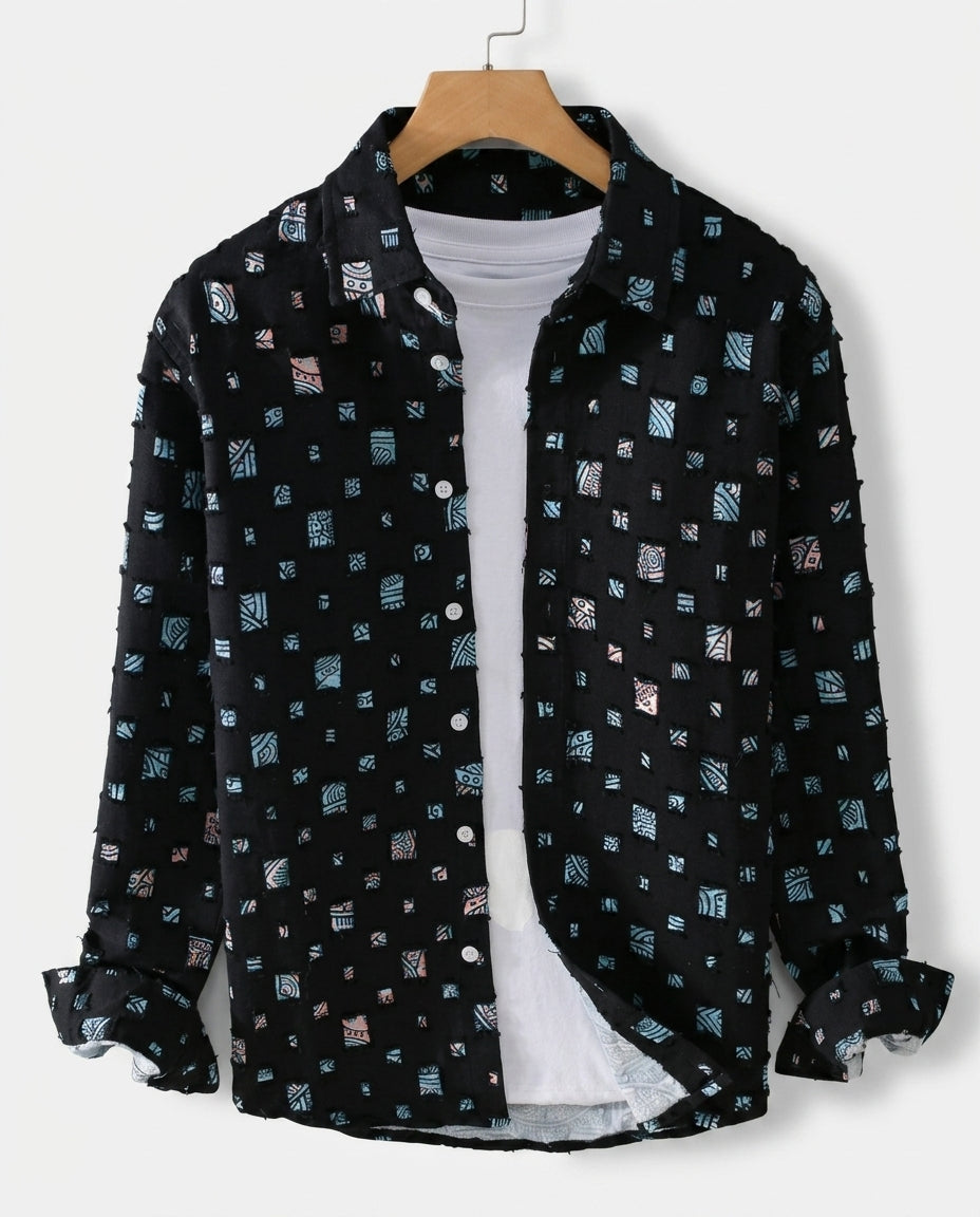 Landry Men's Frayed Mosaic Print Shirt