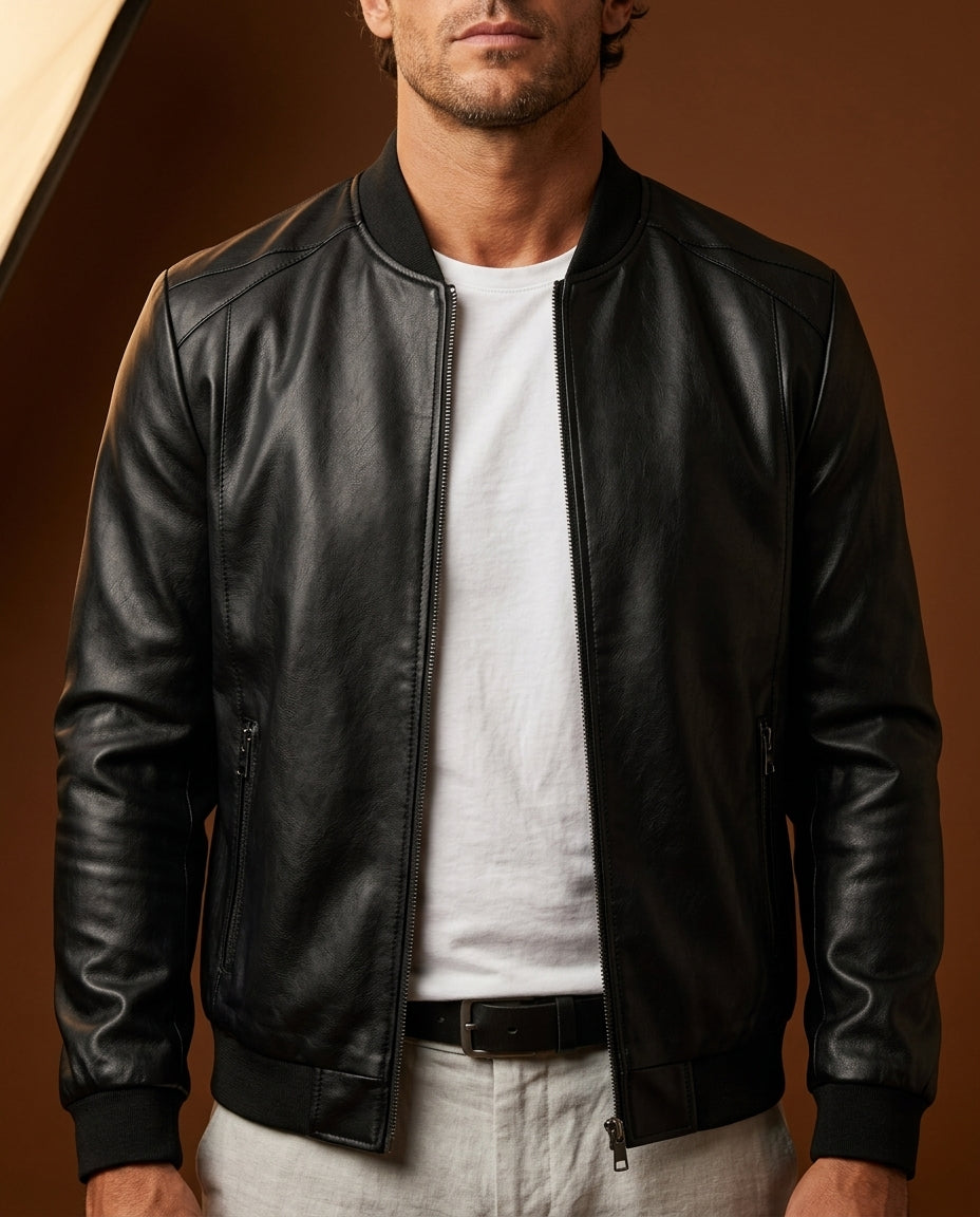Vance Men's Leather Bomber Jacket