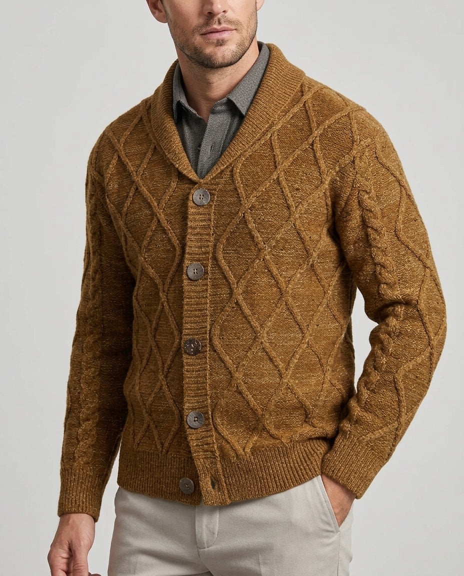 Ambrose Men's Argyle Wool Shawl Collar Cardigan