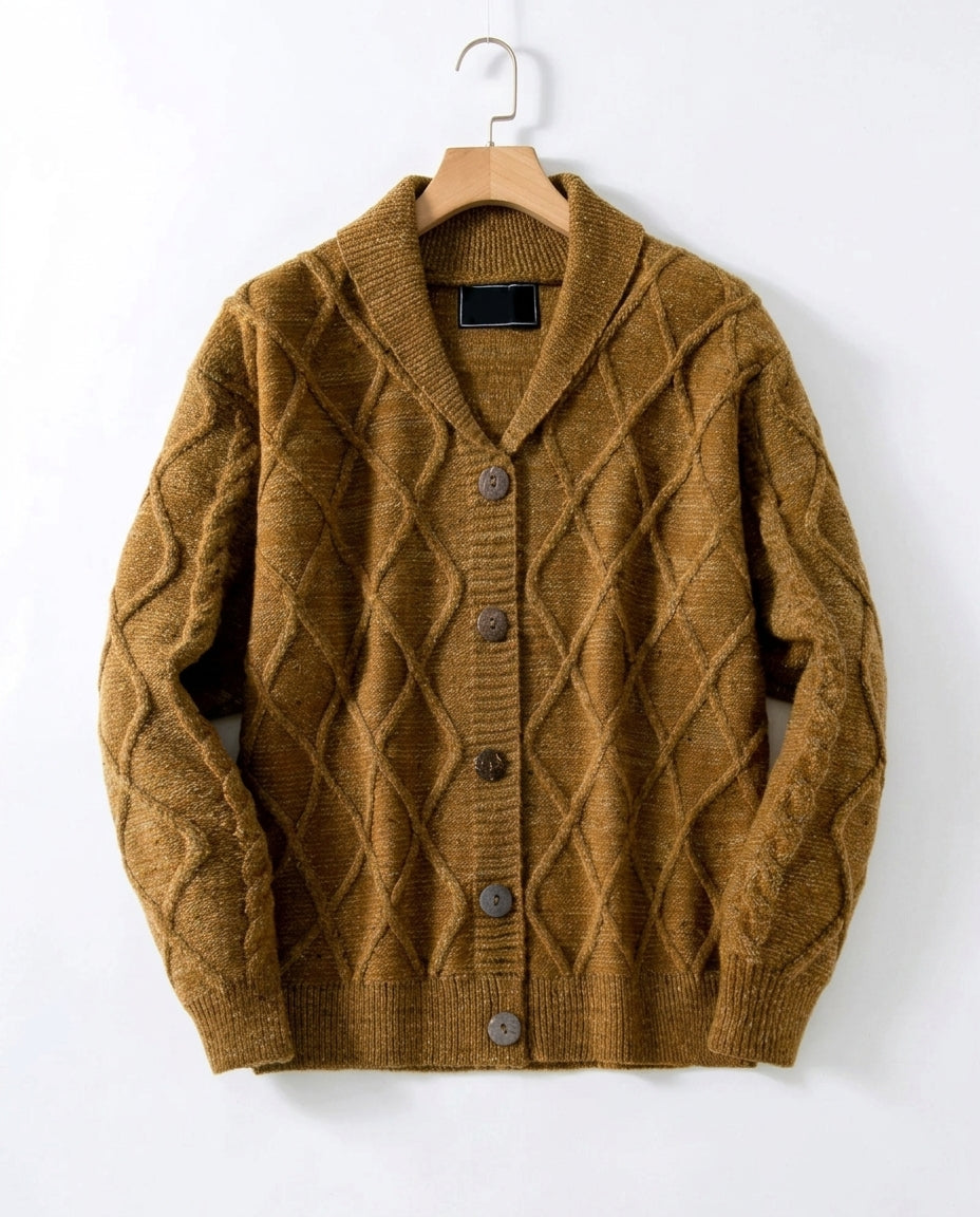 Ambrose Men's Argyle Wool Shawl Collar Cardigan