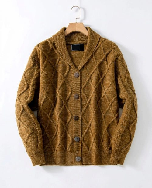Ambrose Men's Argyle Wool Shawl Collar Cardigan