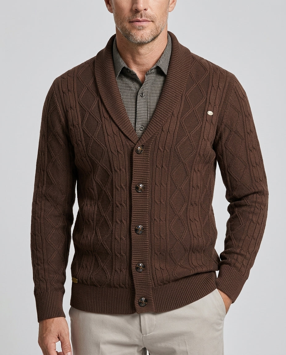 Callender Men's Diamond Knit Shawl Cardigan