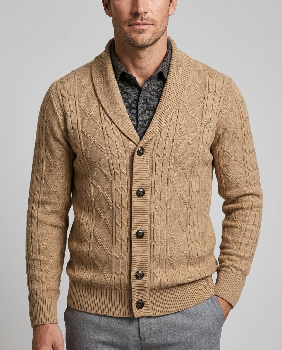 Callender Men's Diamond Knit Shawl Cardigan