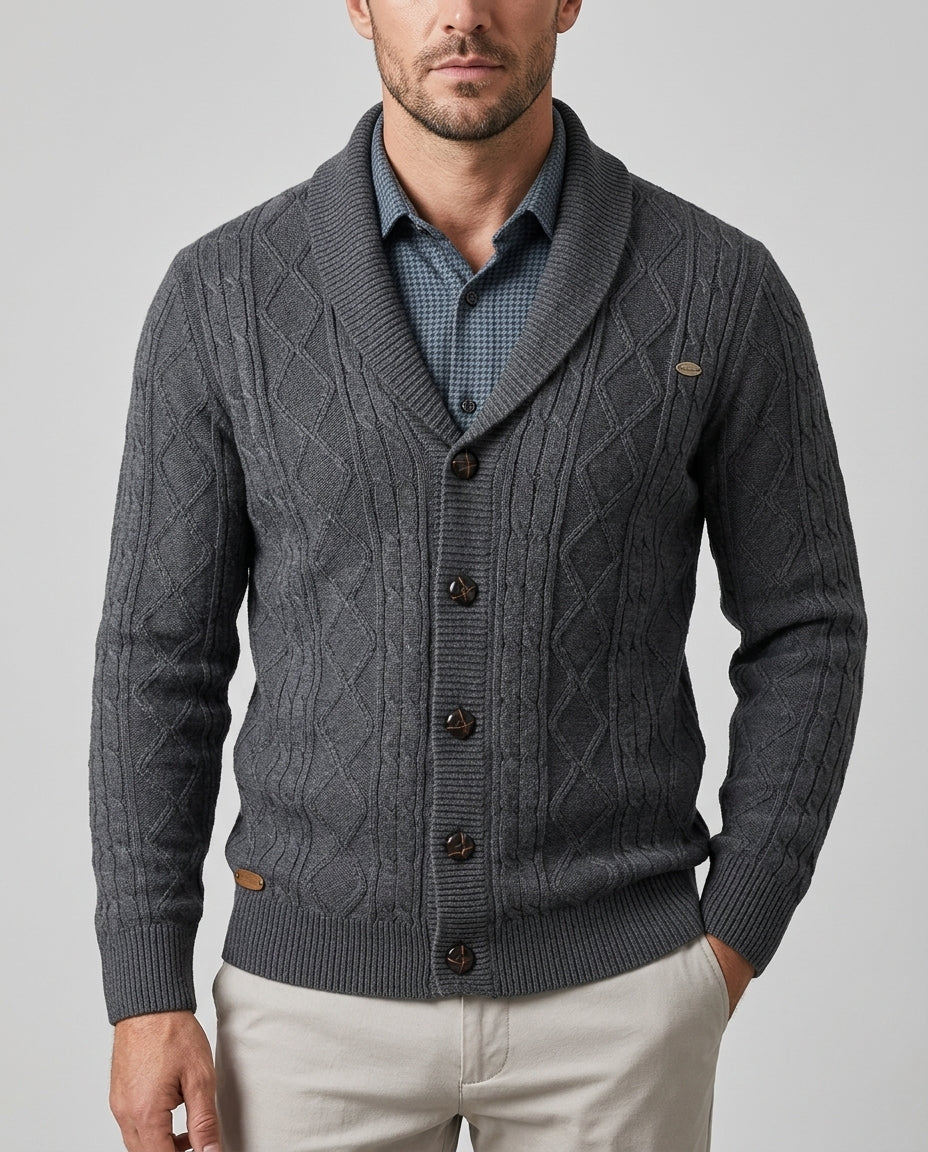 Callender Men's Diamond Knit Shawl Cardigan