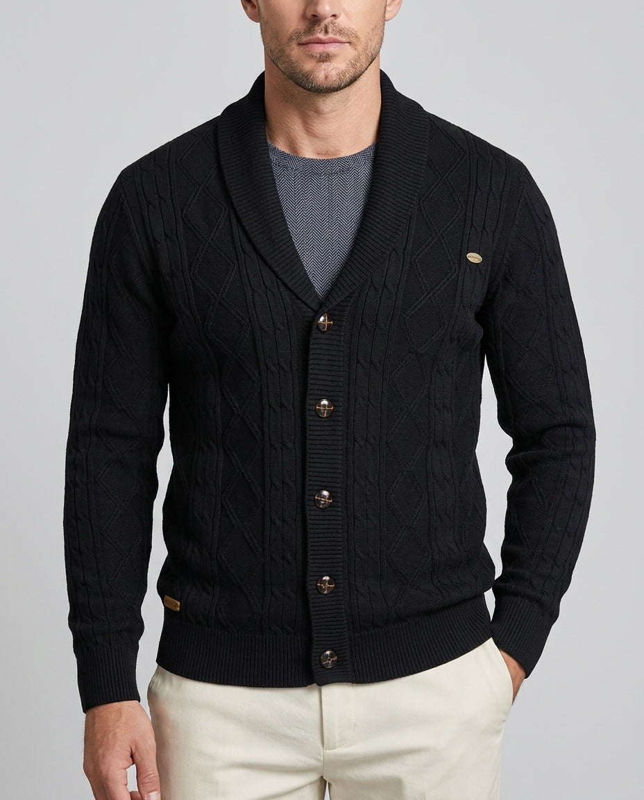 Callender Men's Diamond Knit Shawl Cardigan