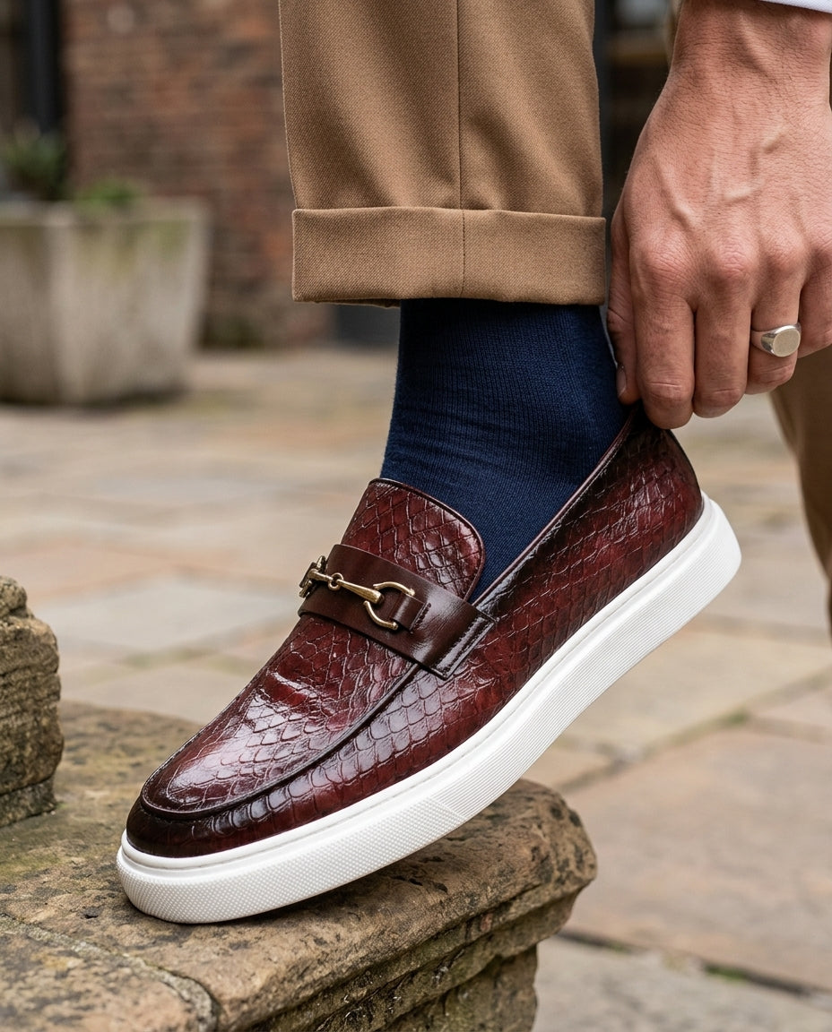 Aero Men's Snake Embossed Loafers