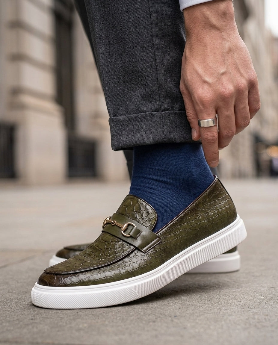 Aero Men's Snake Embossed Loafers