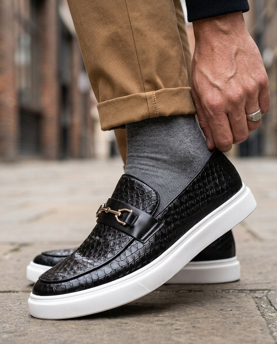 Aero Men's Snake Embossed Loafers