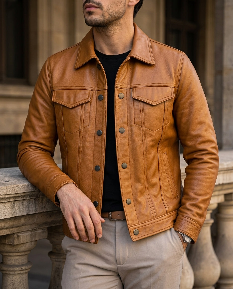 Markus Men's Faux Leather Trucker Jacket